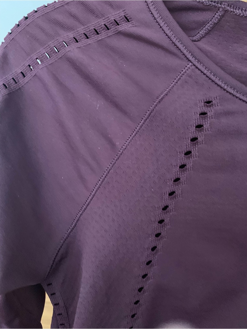Athleta Deep Plum Long-Sleeve Perforated Crew Top - Picture 3 of 12